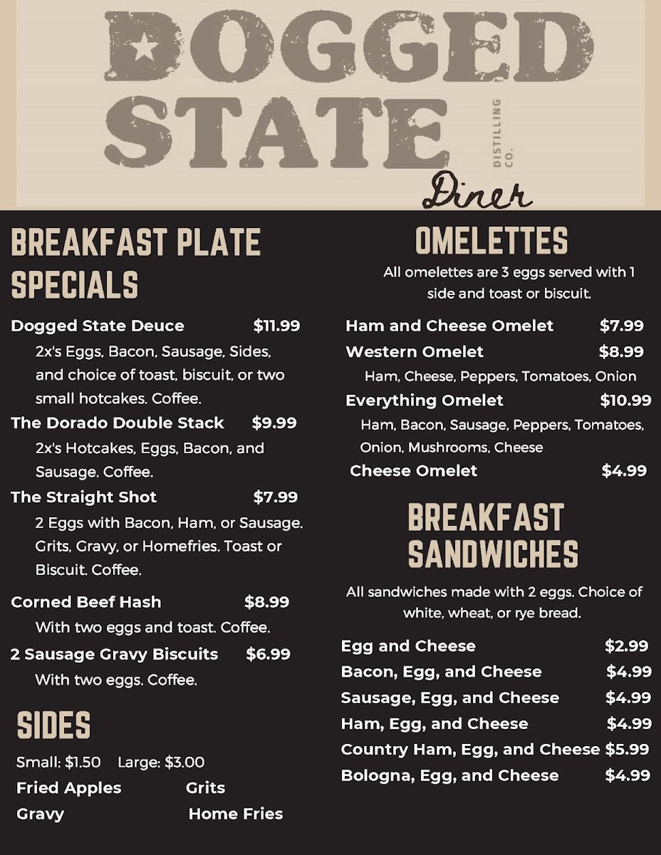 Menu Dogged State Distilling Co. Diner-1