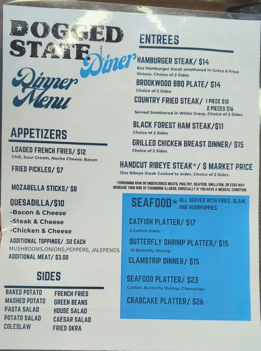 Menu Dogged State Distilling Co. Diner-2