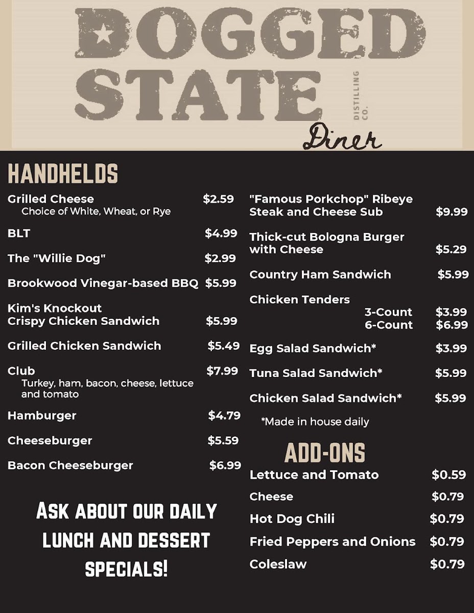 Menu Dogged State Distilling Co. Diner-3