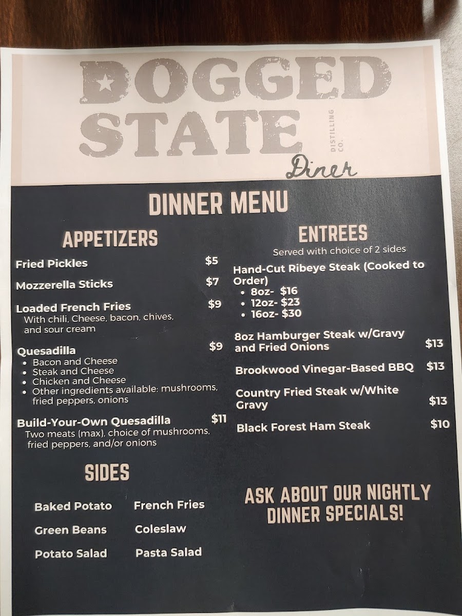 Menu Dogged State Distilling Co. Diner-6