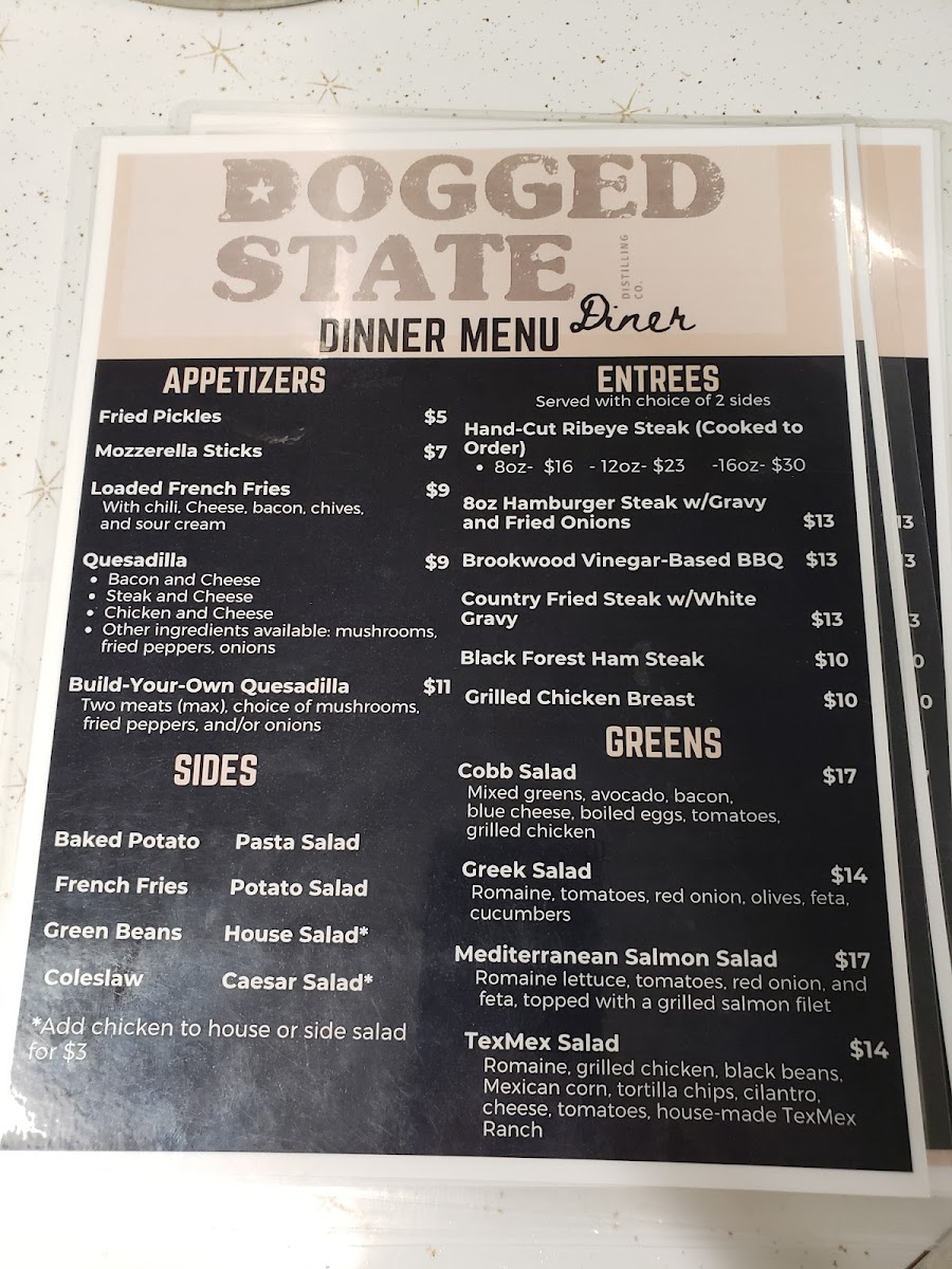Menu Dogged State Distilling Co. Diner-7
