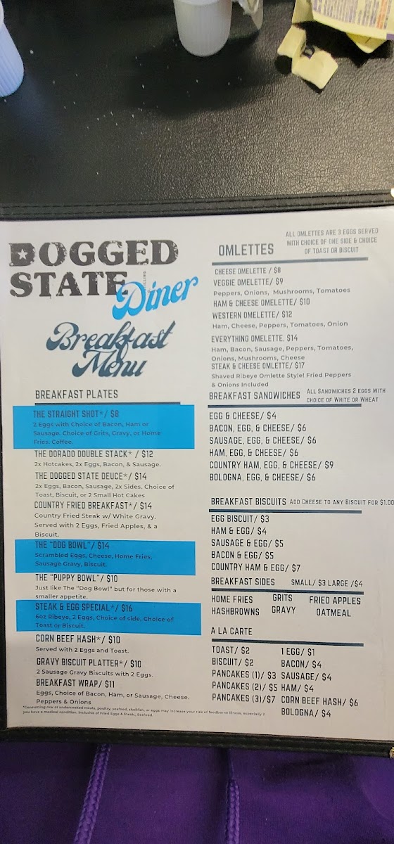Menu Dogged State Distilling Co. Diner-8